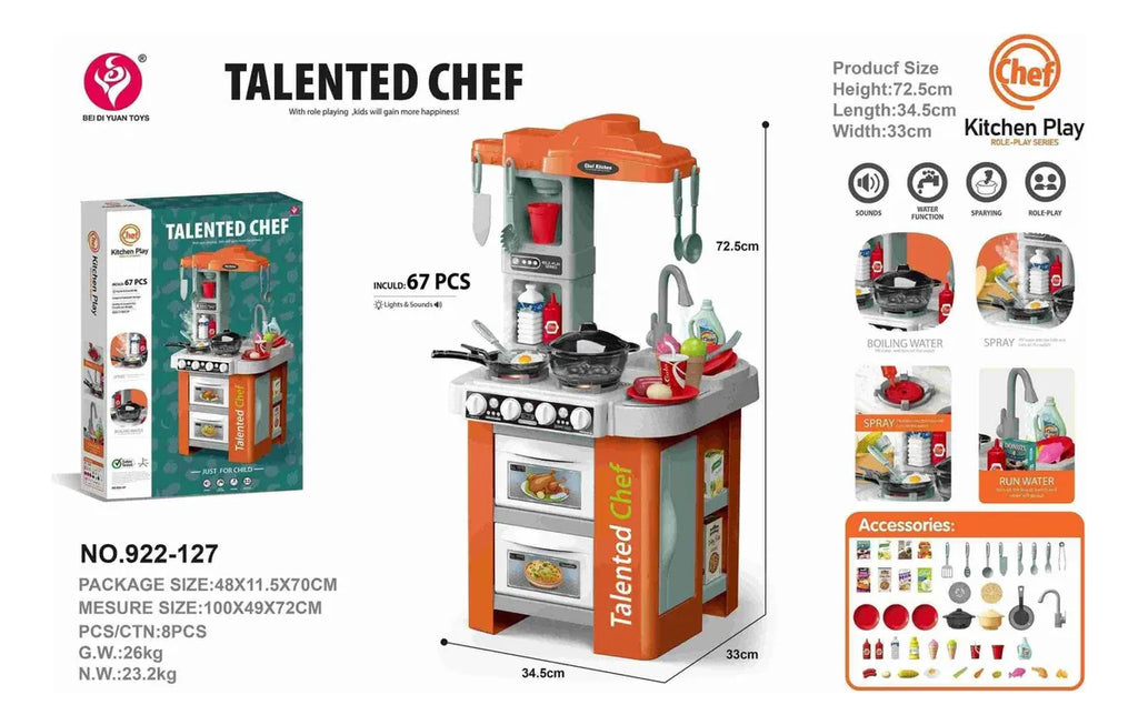 Kit De Utensilios De Cocina De Juguete 67 Piezas Para Niños Naranja