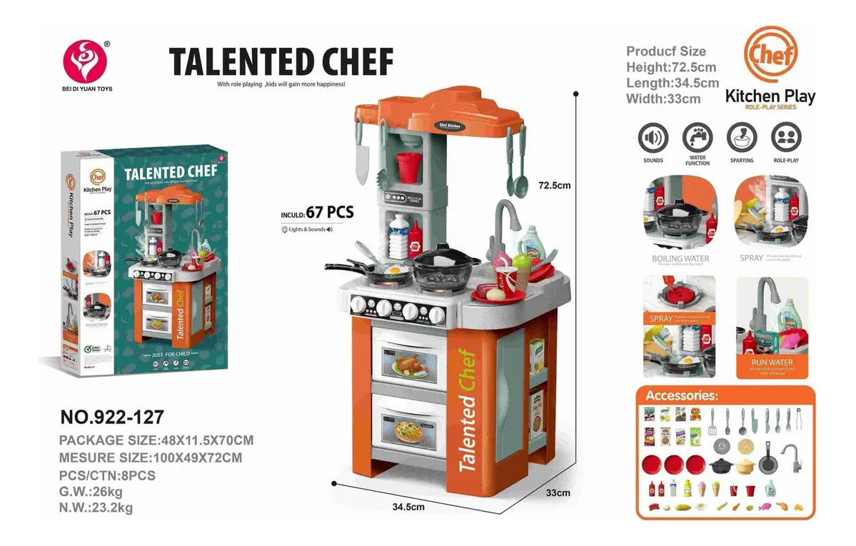 Kit De Utensilios De Cocina De Juguete 67 Piezas Para Niños Naranja