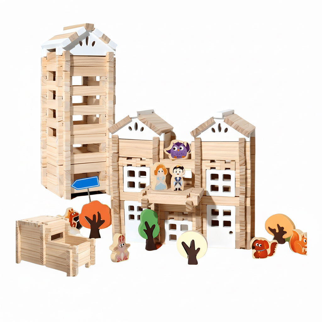 Juego De Bloques De Construcción De Madera Casa 170 Piezas