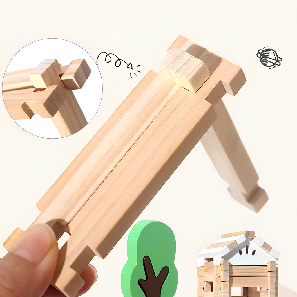 Juego De Bloques De Construcción De Madera Casa 170 Piezas