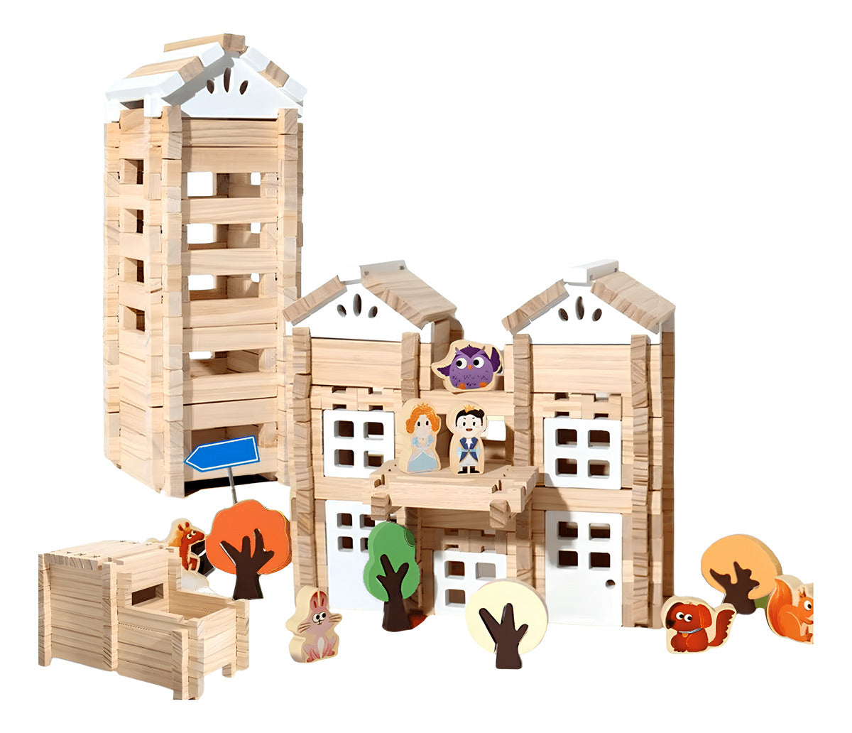 Juego De Bloques De Construcción De Madera Casa 170 Piezas