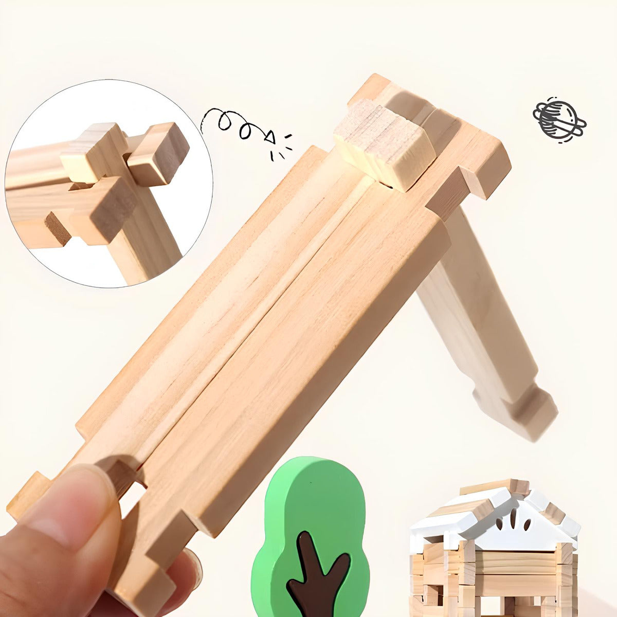 Juego De Bloques De Construcción De Madera Casa 170 Piezas