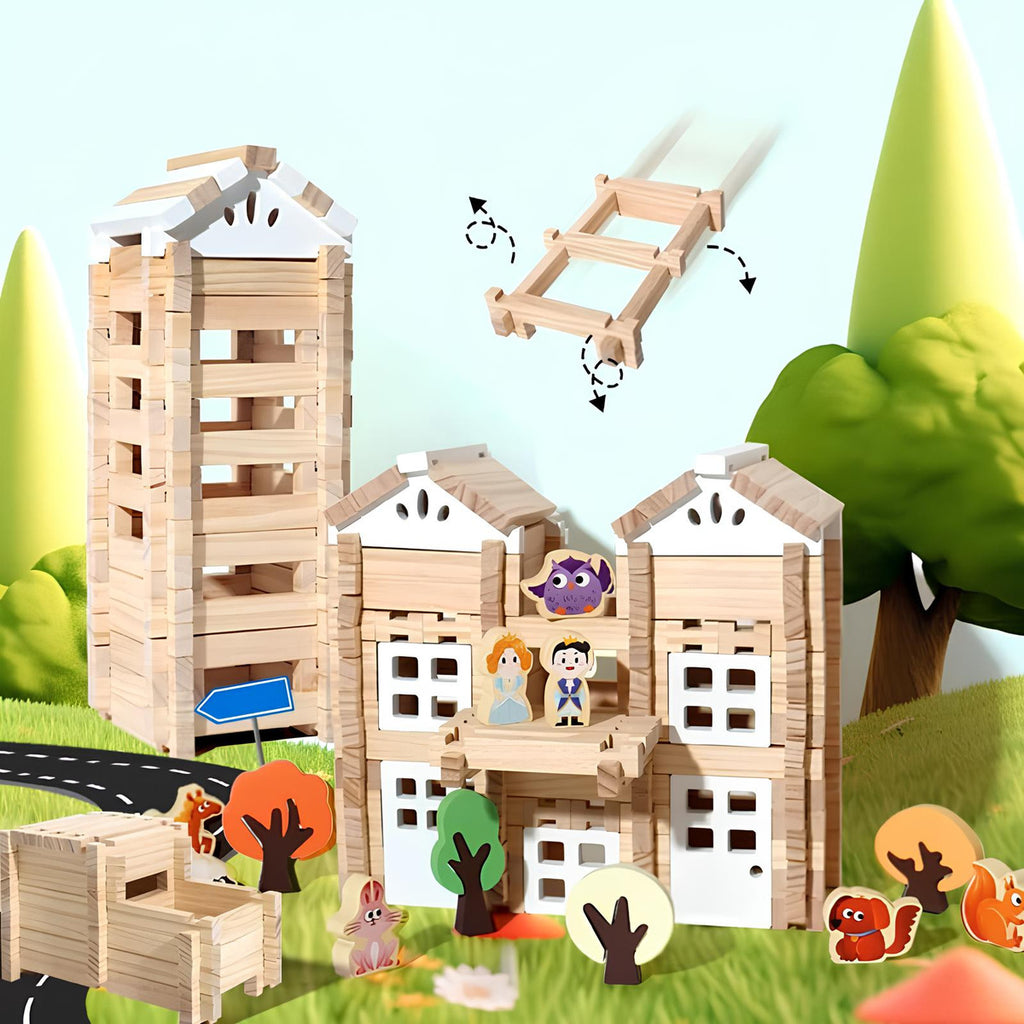 Juego De Bloques De Construcción De Madera Casa 170 Piezas