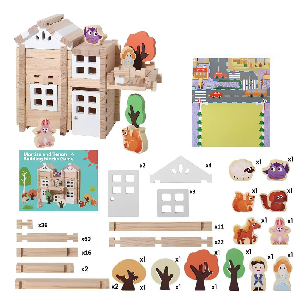 Juego De Bloques De Construcción De Madera Casa 170 Piezas