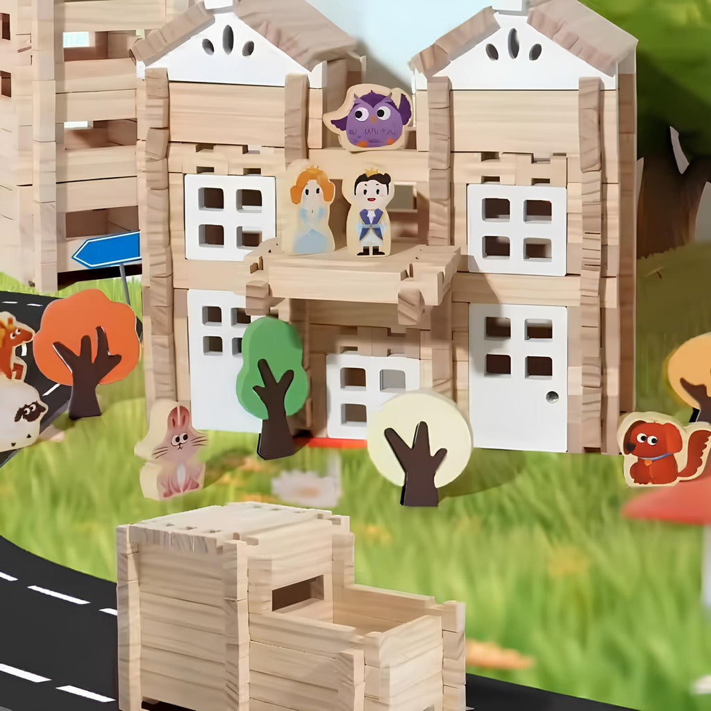 Juego De Bloques De Construcción De Madera Casa 170 Piezas