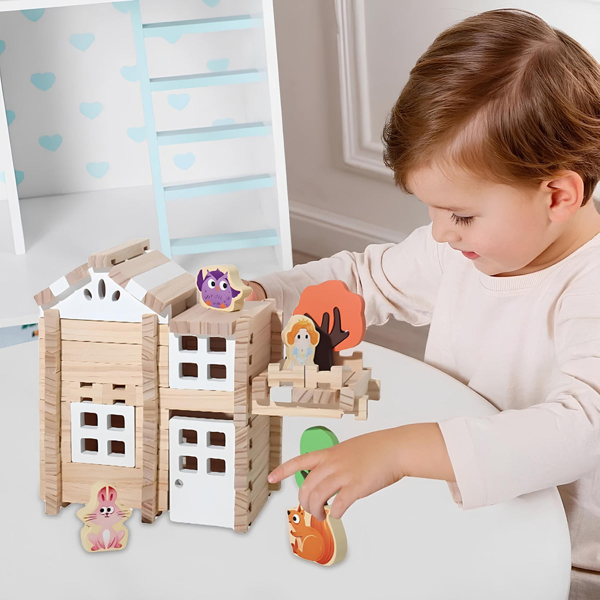 Juego De Bloques De Construcción De Madera Casa 170 Piezas