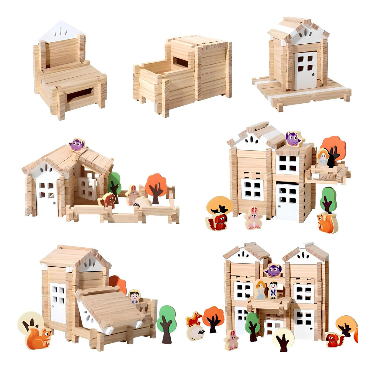 Juego De Bloques De Construcción De Madera Casa 170 Piezas