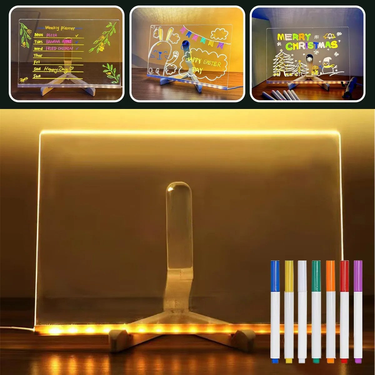 Pizarra Blanca Luminosa Usb Borrable Ins Style Con 7 Rotulad