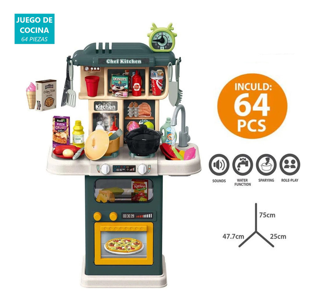 Cocina Juguete Para Niños 64 Piezas Cocina, Horno Y Estante