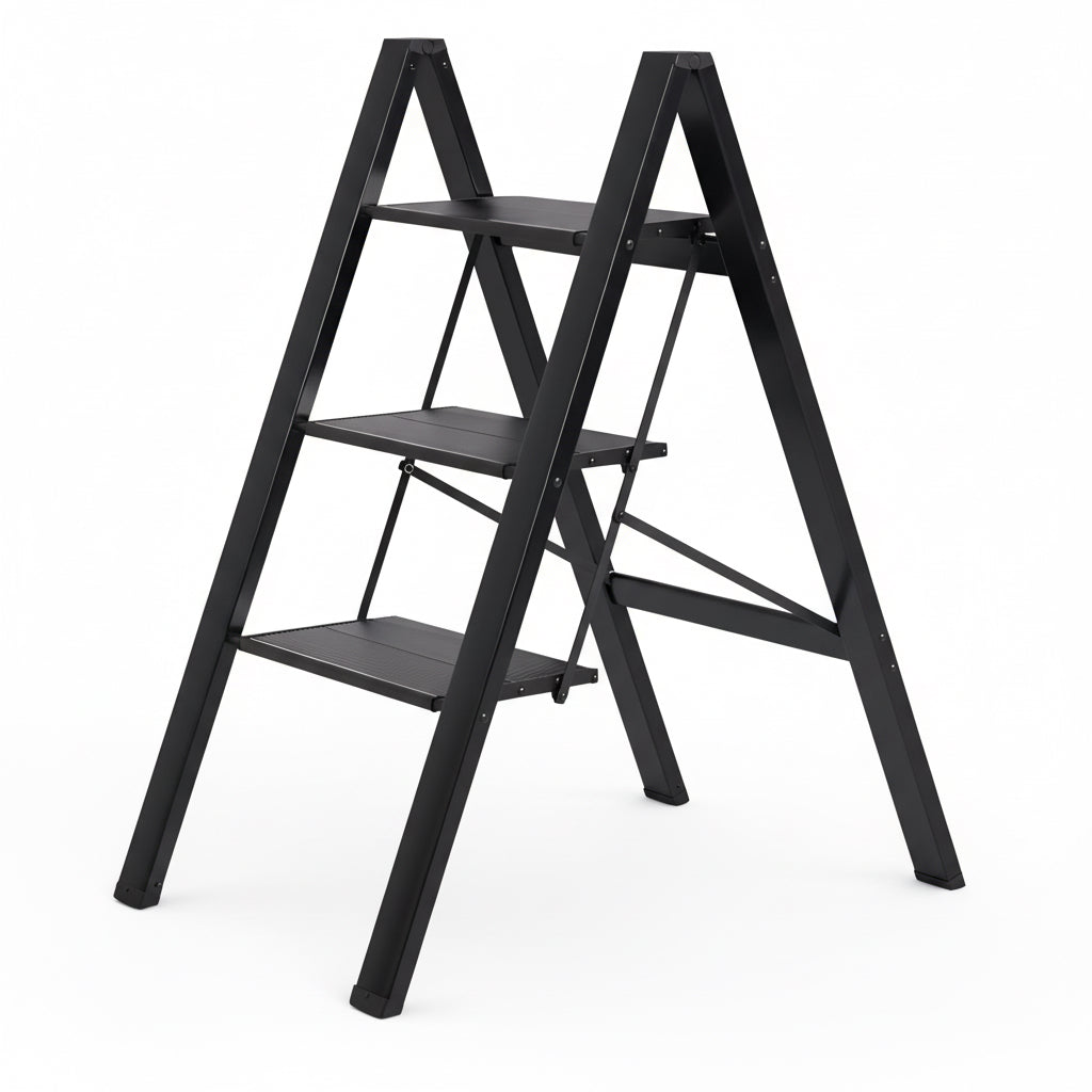 Escalera Plegable Ligera Acero 3 Escalones Capacidad 150kg Negro