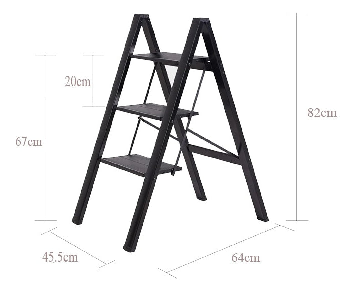 Escalera Plegable Ligera Acero 3 Escalones Capacidad 150kg Negro
