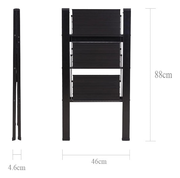 Escalera Plegable Ligera Acero 3 Escalones Capacidad 150kg Negro