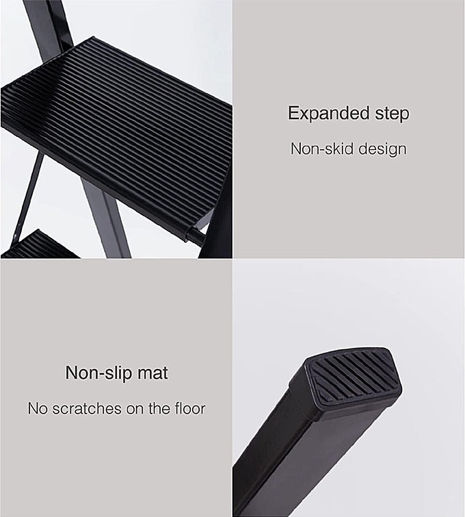 Escalera Plegable Ligera Acero 3 Escalones Capacidad 150kg Negro