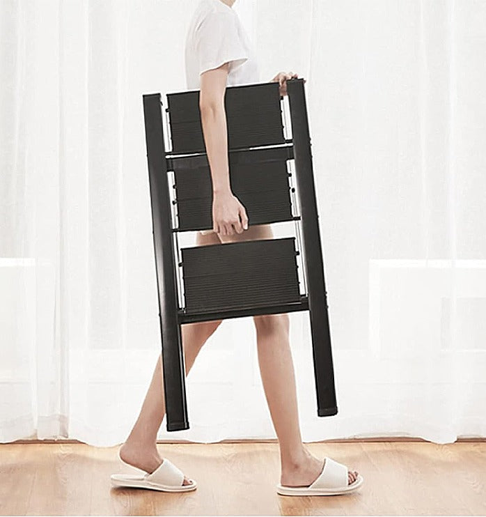 Escalera Plegable Ligera Acero 3 Escalones Capacidad 150kg Negro