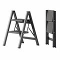 Escalera Plegable Ligera Acero 2 Escalones Capacidad 150kg Color Negro