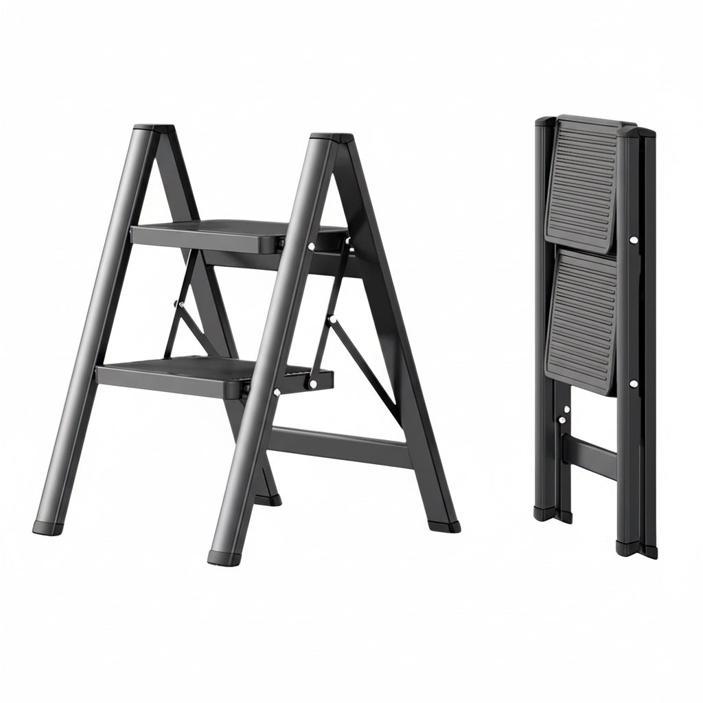 Escalera Plegable Ligera Acero 2 Escalones Capacidad 150kg Color Negro
