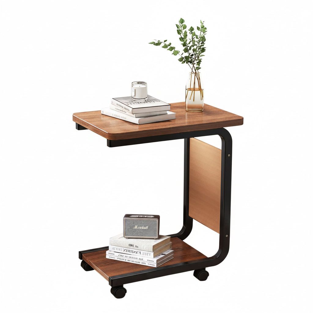 Mesa Auxiliar Industrial con Ruedas – Diseño en "C" para Sofá o Cama