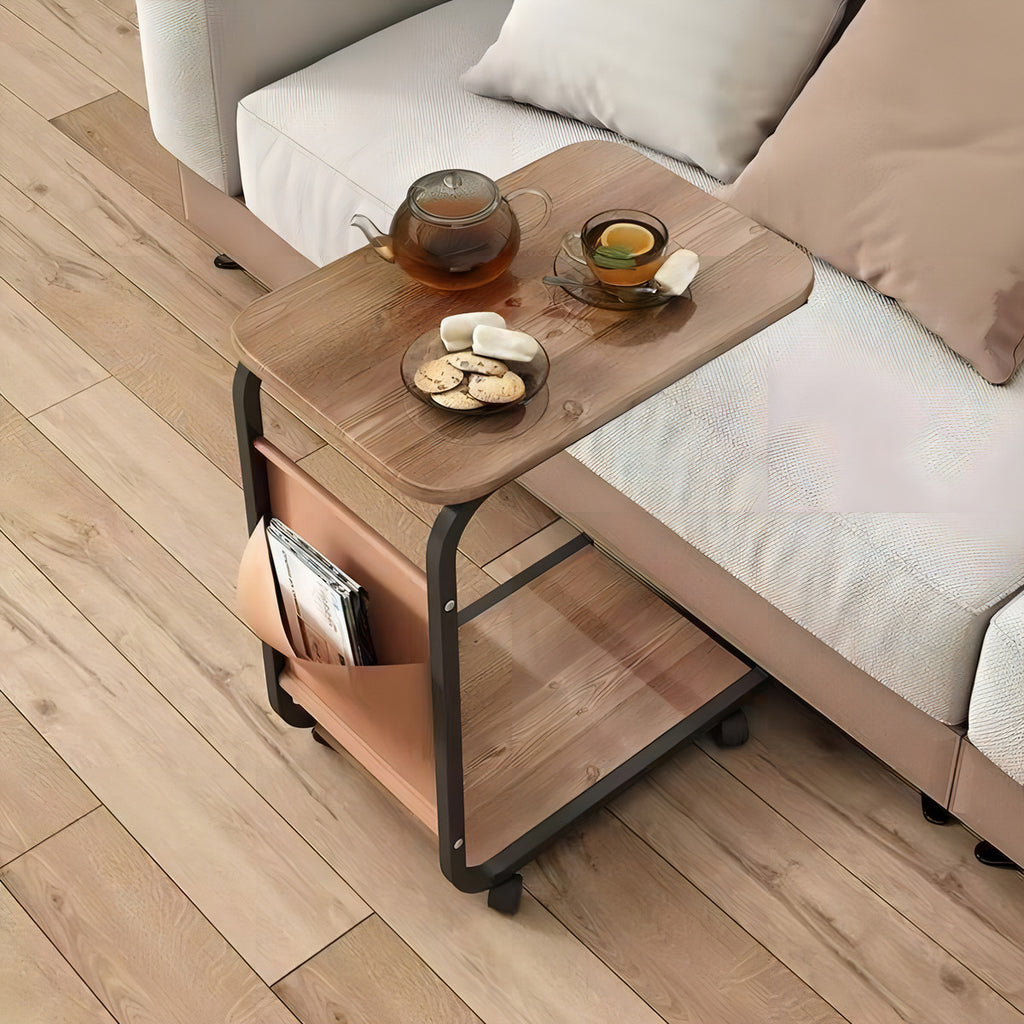 Mesa Auxiliar Industrial con Ruedas – Diseño en "C" para Sofá o Cama