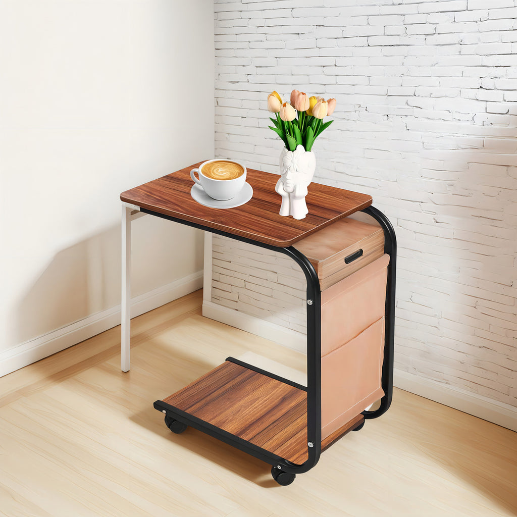 Mesa Auxiliar Industrial con Ruedas – Diseño en "C" para Sofá o Cama