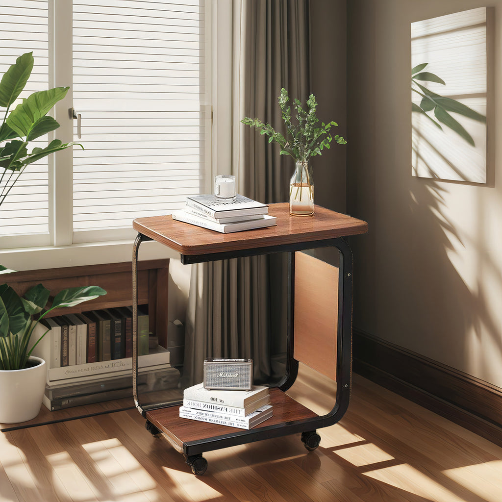 Mesa Auxiliar Industrial con Ruedas – Diseño en "C" para Sofá o Cama
